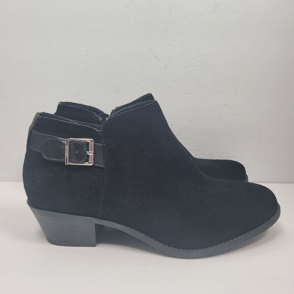Ryka Shoes - Ryka Women's Black Suede Ankle Boots With Side Buckle & Zipper US Size 9.5